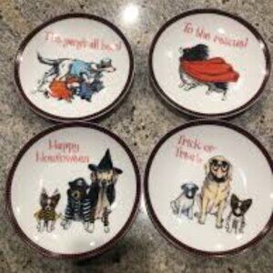 Pier 1 Halloween Dog Dessert Appetizer Plates 6" diameter- Set of 4 New